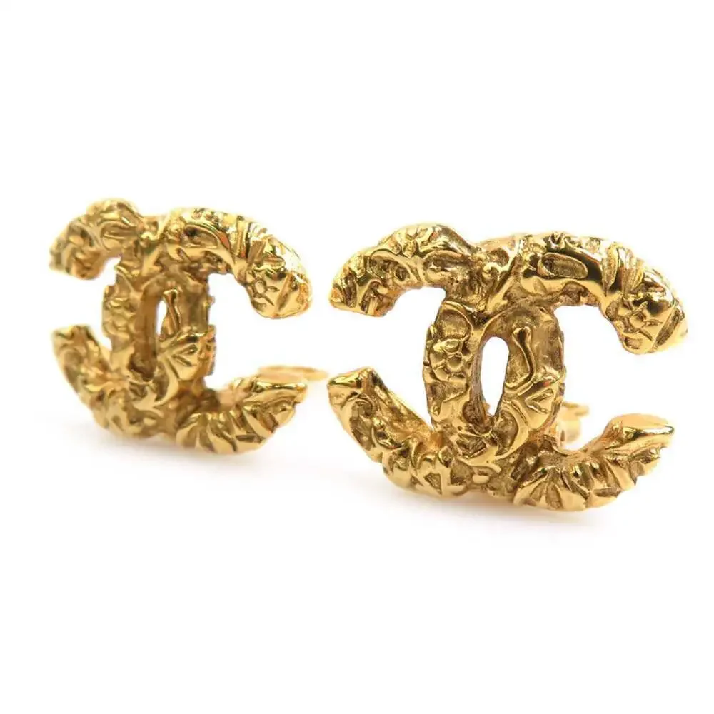 CHANEL Gold Logo Earrings